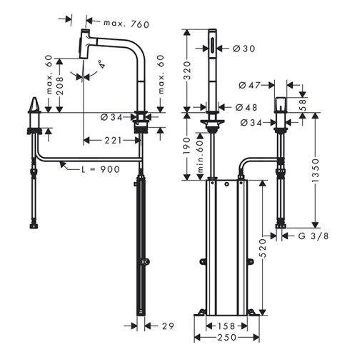Смеситель для кухни Hansgrohe Metris Select 73818670 на мойку черный - фото 2
