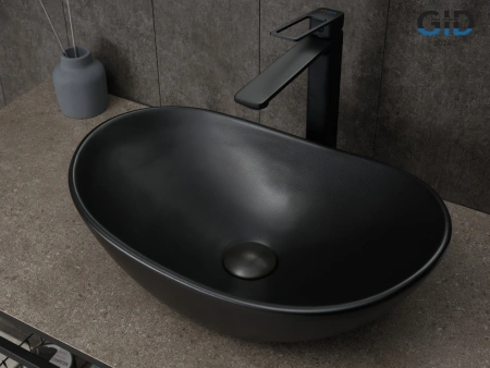 Раковина керамическая Gid Lago 53352 50х30 накладная цвет черный без отверстий под смеситель