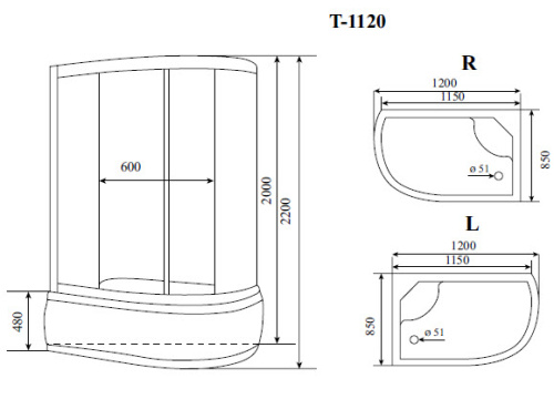Душевая кабина Timo Standart T-1120R 120х85 асимметричная с крышей ориентация правая - фото 2