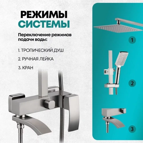 Душевая стойка Grocenberg GB7007-1NK встраиваемая в стену настенная цвет никель - фото 4