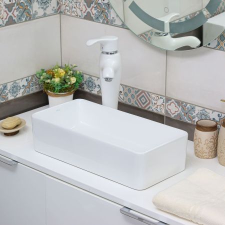 Раковина из сантехнического фарфора Melana 320320-805 50х20 накладная цвет белый без отверстий под смеситель