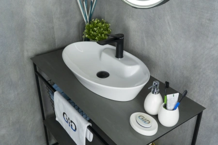 Раковина керамическая Gid Lago 51142 60х40 накладная цвет белый 1 отверстие под смеситель