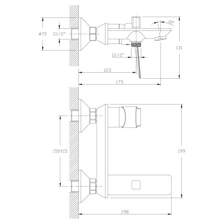 Смеситель для ванны Rossinka RS27 RS27-31 настенный хром