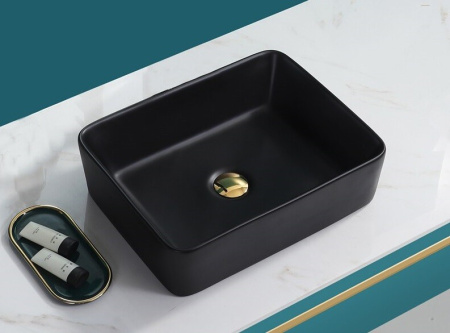 Раковина из санфаянса CeramaLux 9103MB 47х36 накладная цвет черный матовый