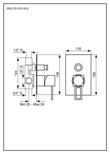 Смеситель Emmevi Siris 47019LA/CR встраиваемый в стену хром - фото 2