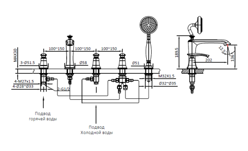 Смеситель для ванны AltroBagno Beatrice AltroBagnoBeatrice020105BrNe встраиваемый в стену черный - фото 2