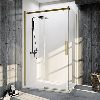 Душевой уголок Veconi Rovigo RV070G-16090-01-C4 160х90 стекло прозрачное профиль золото брашированное без поддона