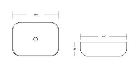 Раковина из сантехнического фарфора Milleau MIEL MU0078-GW 50х40 накладная цвет белый без отверстий под смеситель