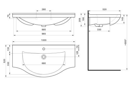 Раковина из сантехнического фарфора Santek Эльбрус WH110255 100х50 накладная цвет белый