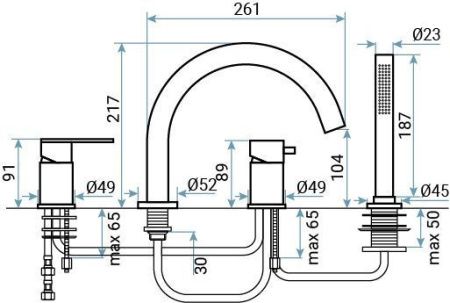 Смеситель Emmevi Filoinox 85120/IN на борт ванны никель
