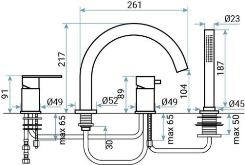 Смесители Emmevi Filoinox 85120/IN на борт ванны никель - фото 2