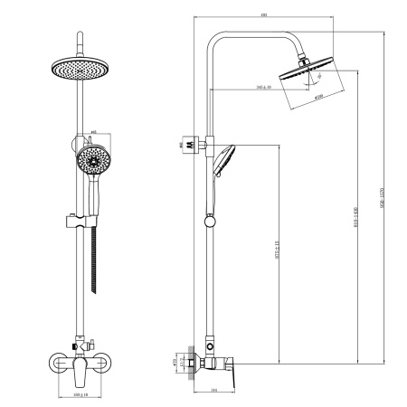 Душевая стойка Rossinka S S35-45 настенная цвет хром