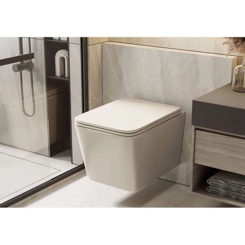 Унитаз подвесной Abber Rechteck AC1201MBE бежевый с сиденьем микролифт безободковый каскадный смыв - фото 3