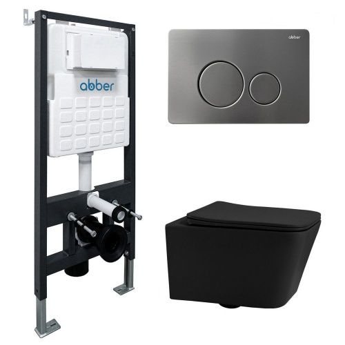 Комплект сантехническая инсталляция с клавишей смыва Abber Rechteck AC1201MB-AC0105-AC0120MCH