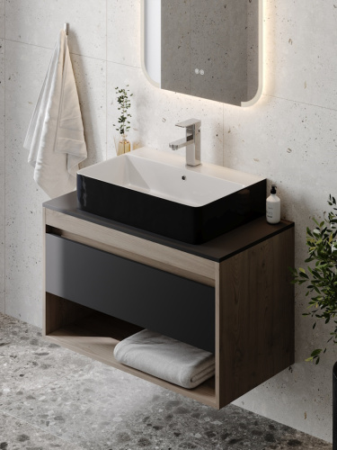 Раковина из сантехнического фарфора Teymi Helmi T50272 61х42 накладная цвет черный/белый - фото 3