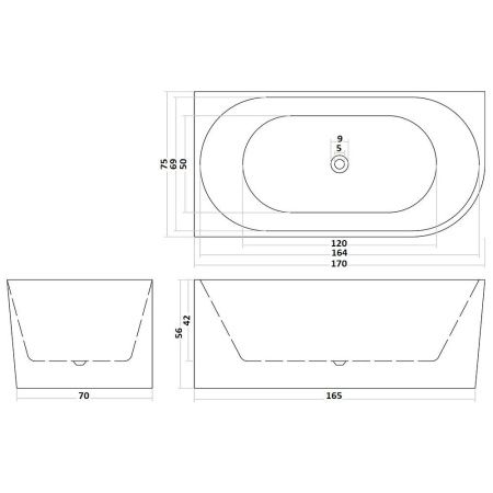 Ванна акриловая Cerutti SPA CT10090 170х75 отдельностоящая асимметричная с ножками