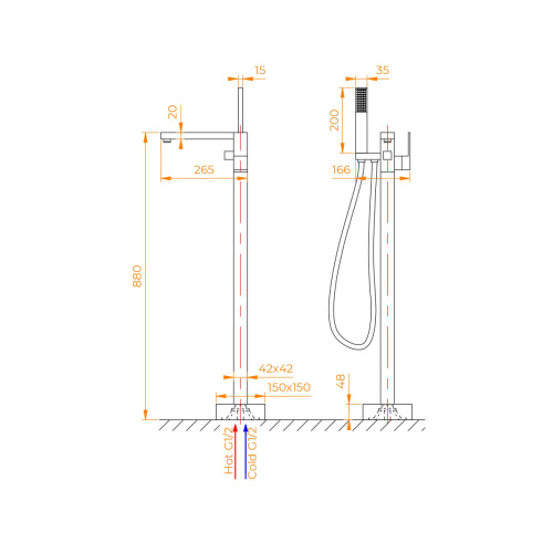 Смеситель RGW Shower Panels (Шоувер панелс) 511405350-01 напольный хром - фото 2