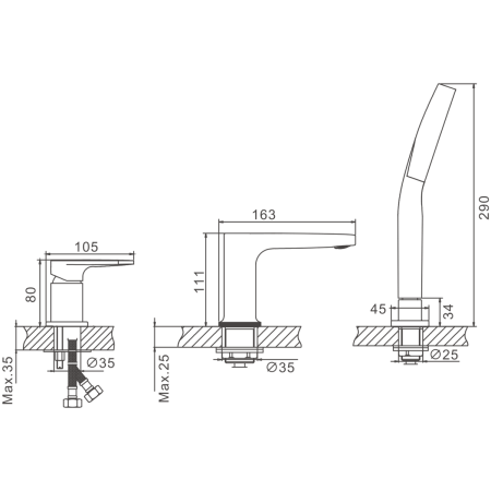 Смеситель BELZ B66713-7 на борт ванны черный