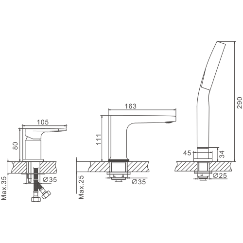 Смеситель Belz B713 B66713-5 на борт ванны золото - фото 2