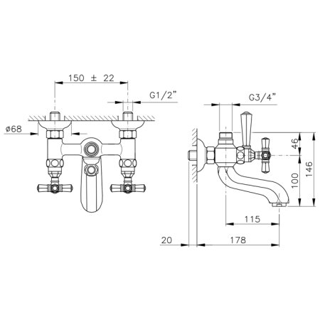 Смеситель для ванны Nicolazzi Pure Glam 1900CR05 настенный хром