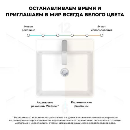 Раковина акриловая Wellsee Pure BY Wellsee 230716000 50х50 напольная цвет белый/черный 1 отверстие под смеситель