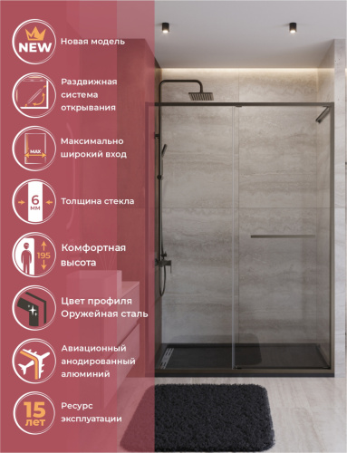 Душевая дверь Cezares LUX LUX-B-FS-11-140-C-GM 140х195 стекло прозрачное профиль оружейная сталь - фото 4