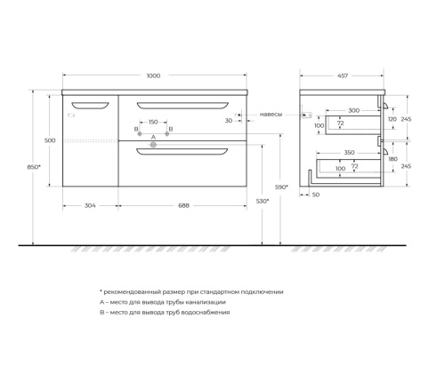 Тумба под раковину Cezares ECO-CER ECO-CER-N-1000-2C-1A-SO-BL-R 100х45,7х50 - фото 2