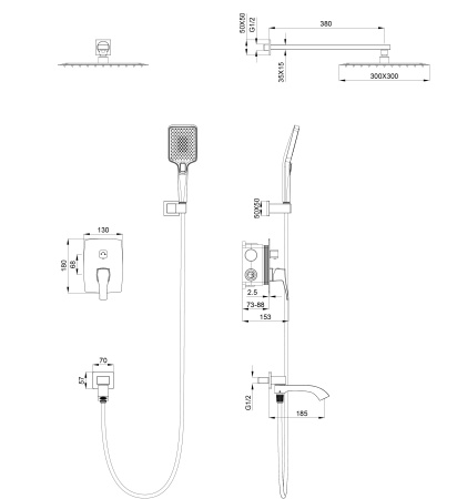 Душевая система Wonzon & Woghand FLEX WW-88939072-BN встраиваемый в стену