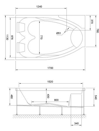 Ванна акриловая Royal Bath SHAKESPEARE RB652100CM-L 170х110 пристенная асимметричная с каркасом