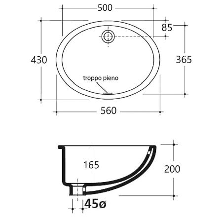 Раковина из сантехнического фарфора Galassia Denise 6002 60х40 встраиваемая цвет белый
