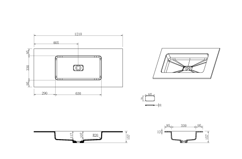 Раковина акриловая Armadi Art Quatro 793-120-W 121х52 накладная цвет белый без отверстий под смеситель - фото 2