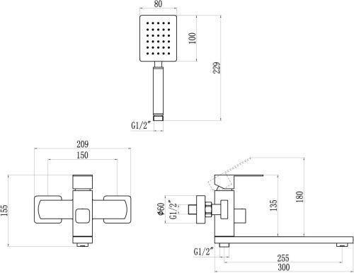 Смеситель для ванны и душа Savol S-SUS4001 настенный сатин - фото 2