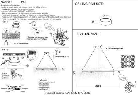 Люстра подвесная Crystal Lux Garden (Гарден) GARDEN SP9 D800 GOLD