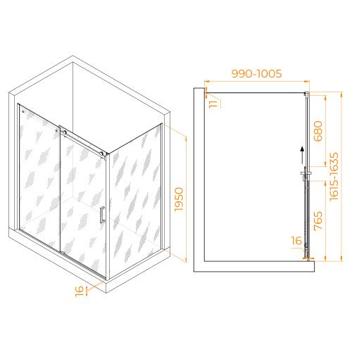 Душевой уголок RGW Tornado 02074460-11 160х100 стекло прозрачное профиль хром глянцевый без поддона - фото 2