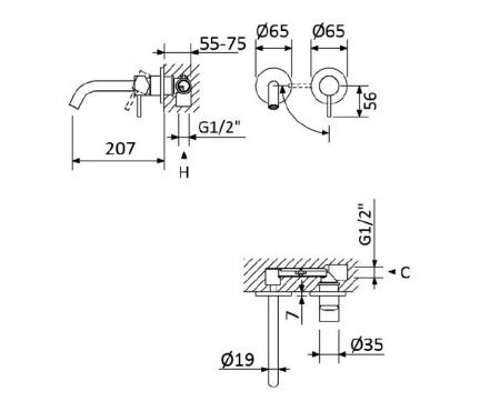 Смеситель Cezares LEAF LEAF-BLI2-20-L-SR встраиваемый золото