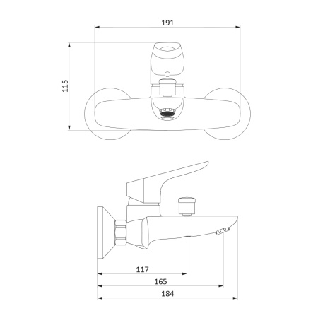 Смеситель для ванны и душа Damixa Jupiter 771000301 настенный черный без термостата