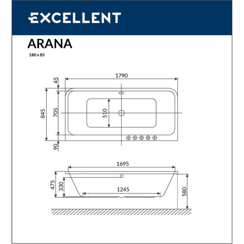 Ванна гидромассажная Excellent ARANA WAEX.ARA18.SOFT.WH 180х85  прямоугольная - фото 3