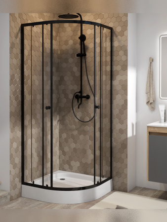 Душевой уголок Teymi Lina T00502 80х80 стекло прозрачное профиль черный с поддоном