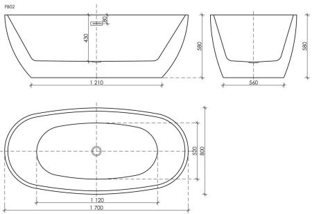 Ванна акриловая Sancos Flo FB02 170х80 отдельностоящая овальная с каркасом