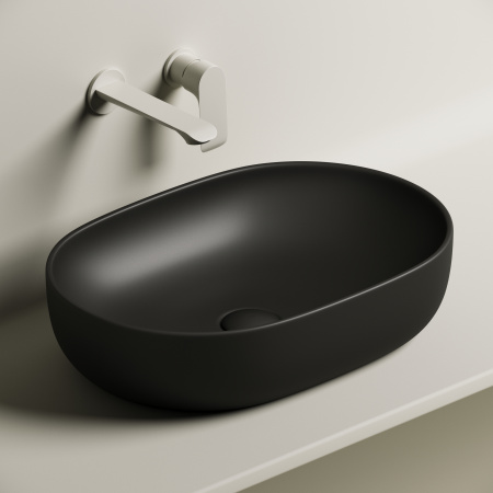 Раковина из сантехнического фарфора Ceramica Nova ELEMENT CN6047MB 60х42 накладная цвет черный матовый без отверстий под смеситель