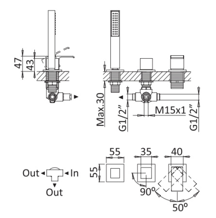 Смеситель Cezares PORTA PORTA-BVDM3-01 на борт ванны хром
