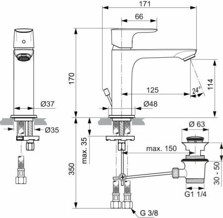 Смеситель Ideal Standard Connect Air A7012A2 на раковину золото