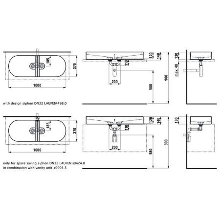 Раковина керамическая Laufen Sonar 8.1234.8.757.112.1 100 см накладная цвет белый без отверстий под смеситель