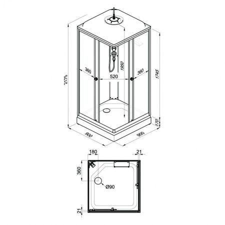 Душевая кабина Тритон Вельвет-К Щ0000061852 90х90 квадратная с крышей ориентация универсальная
