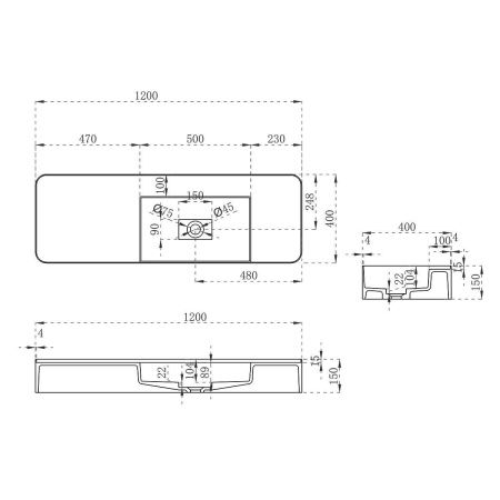 Раковина из искусственного камня Vincea VWB-6S412MW 120х40 подвесная цвет белый без отверстий под смеситель