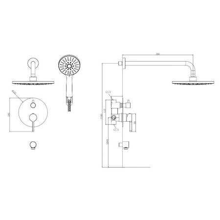 Душевая система Voda VSLB Set_3in1 встраиваемая в стену цвет черный