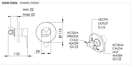 Смеситель для душа Remer Winner W30 встраиваемый в стену хром без термостата