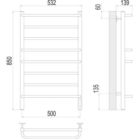 Полотенцесушитель электрический Terminus 4670078531292 55х85 хром