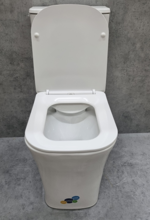 Унитаз напольный с бачком CeramaLux 1218A белый с сиденьем микролифт безободковый каскадный смыв