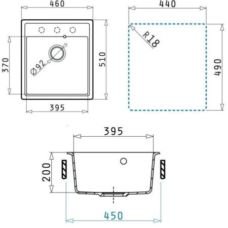 Кухонная мойка Uperwood Quartz Premium UPD-07 3910202127 45х50 цвет черный поверхность матовая